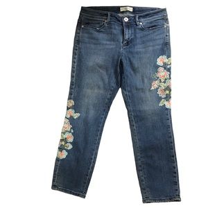 J. JILL Women's Size 6 Authentic Fit Cropped Floral Embroidered Leg Denim Jeans